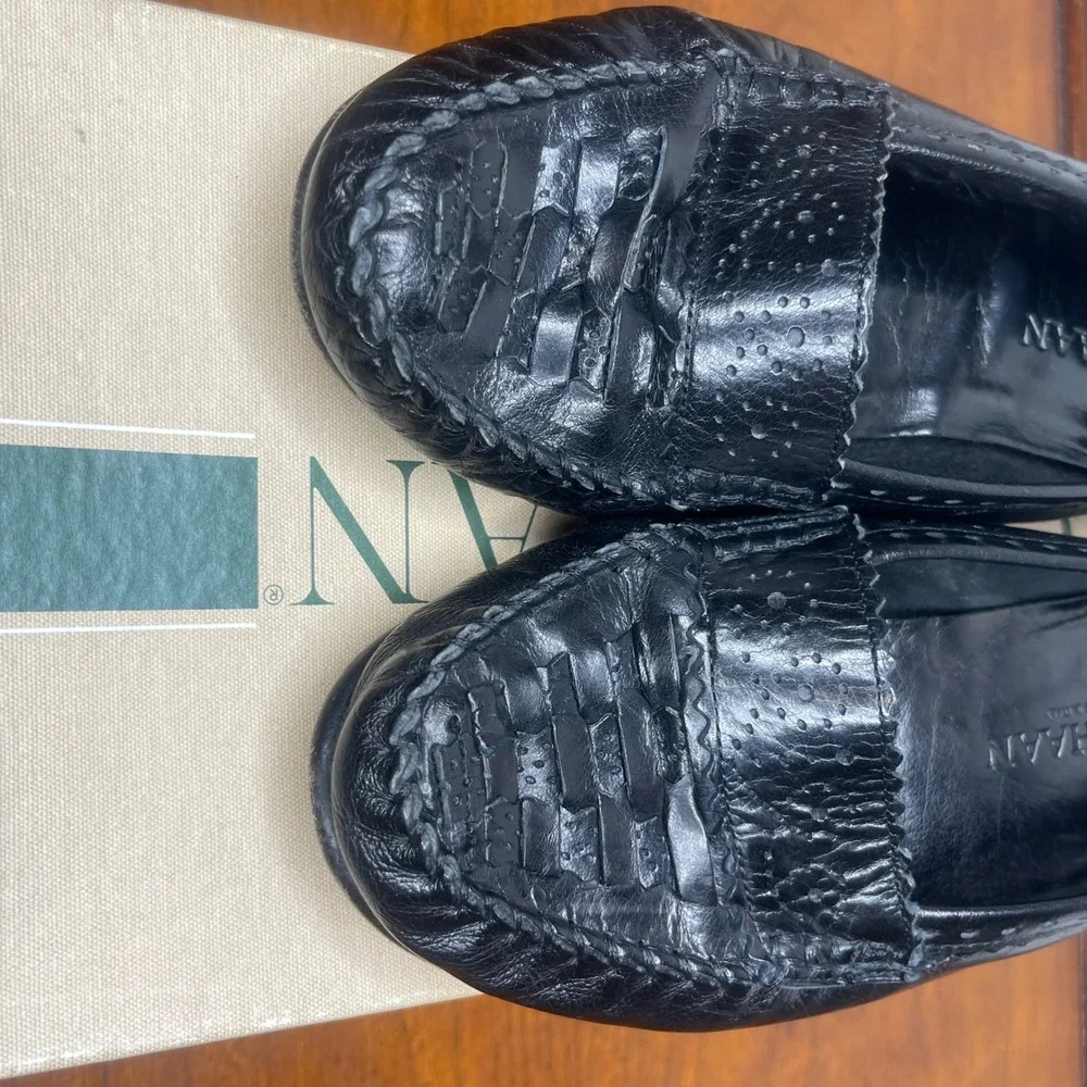 Vintage Italy‎ Cole Haan Suzette Black Leather Woven Loafers Flats Womens 5.5 M